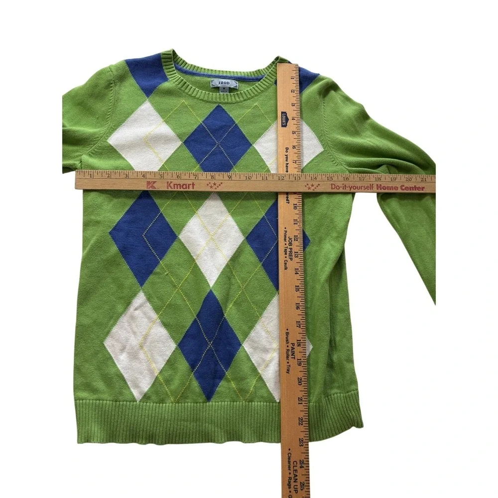 IZOD Mens Argyle Crew Neck Sweater Green Blue White Medium Long Spring  Preppy‎